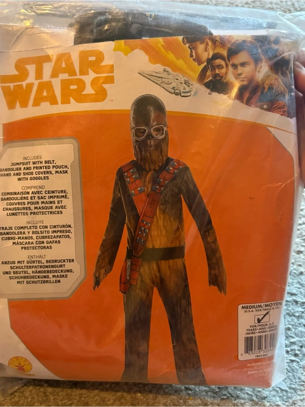 Star Wars Chewbacca Kids Costume - Brown with Black Bandolier NEW W/ Mask Disney